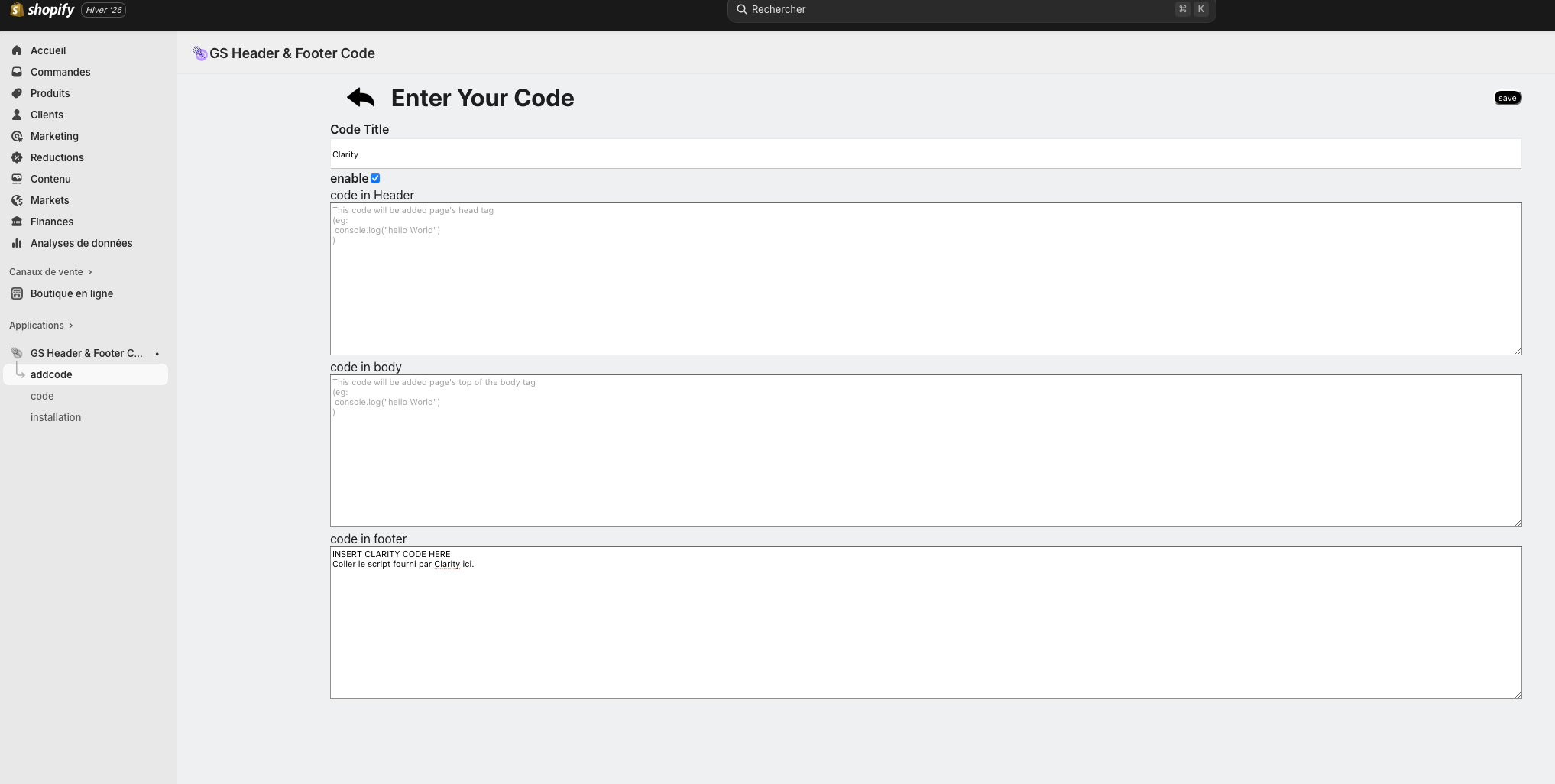 Interface de l'application GS