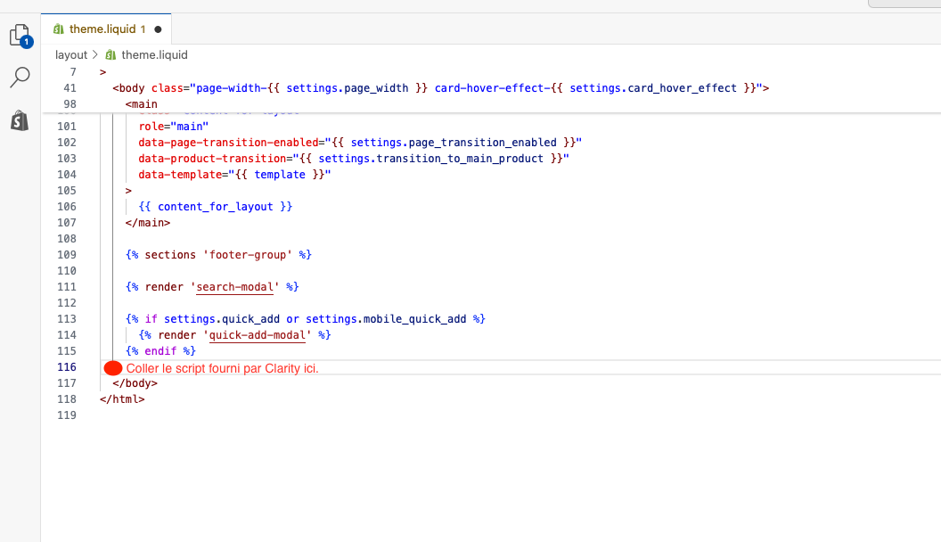 Collage du code dans theme.liquid