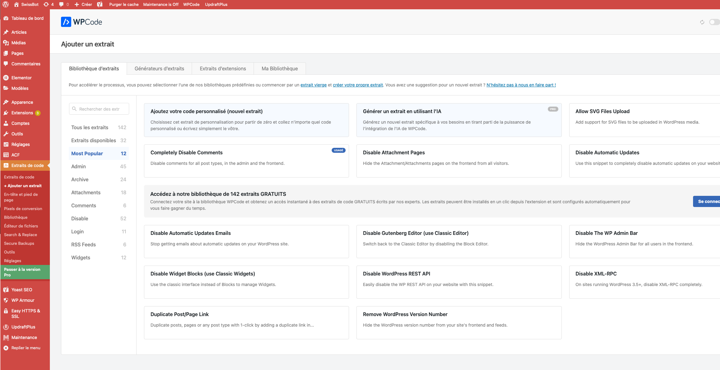 Liste des plugins WordPress avec WPCode